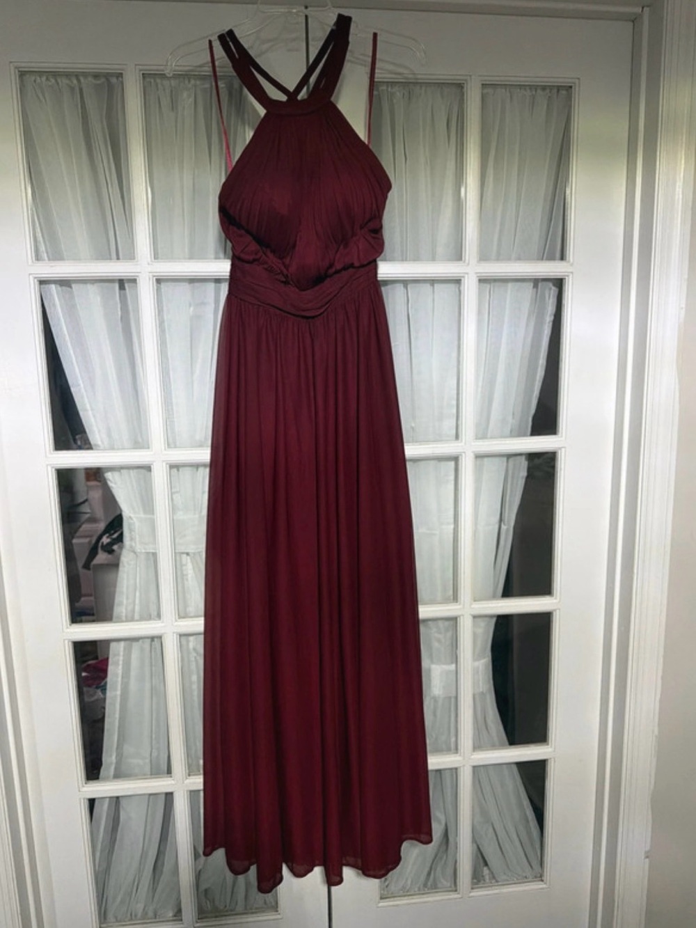 Sleeveless Burgundy Halter Evening/bridemaids Dress